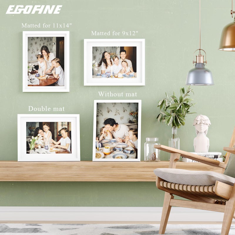 Egofine 12x16 Picture Frame White Covered by Plexiglass Made of Solid Wood, Display Pictures 9x12 and 11x14 with Mat or 12x16 Without Mat for Wall Mounting - Image 5